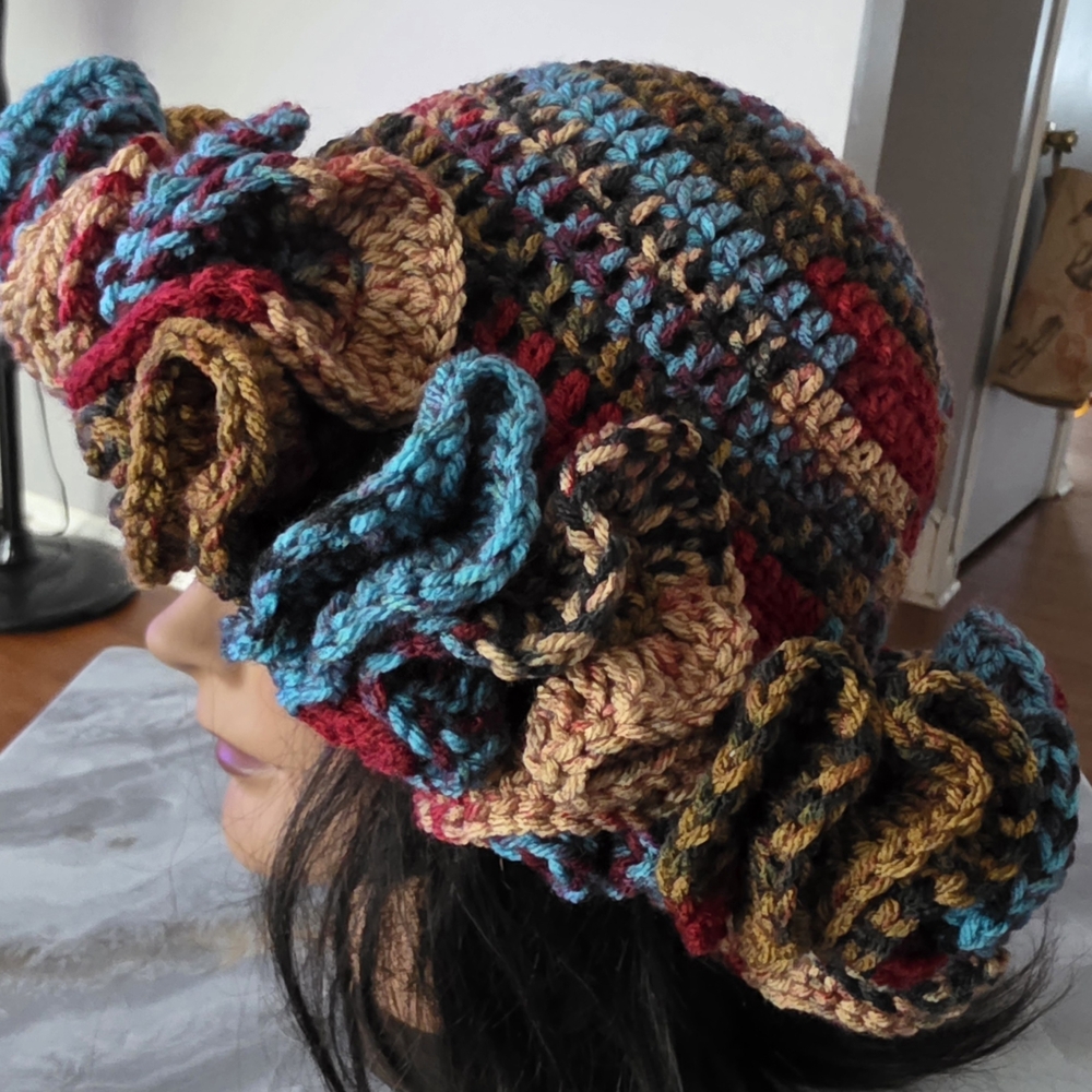 Multicolor Crochet Ruffle Hat - Picture 3 of 8